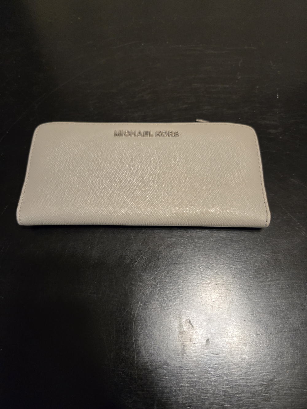 Michael Kors Saffiano Zip-Around Wallet in Light Beige